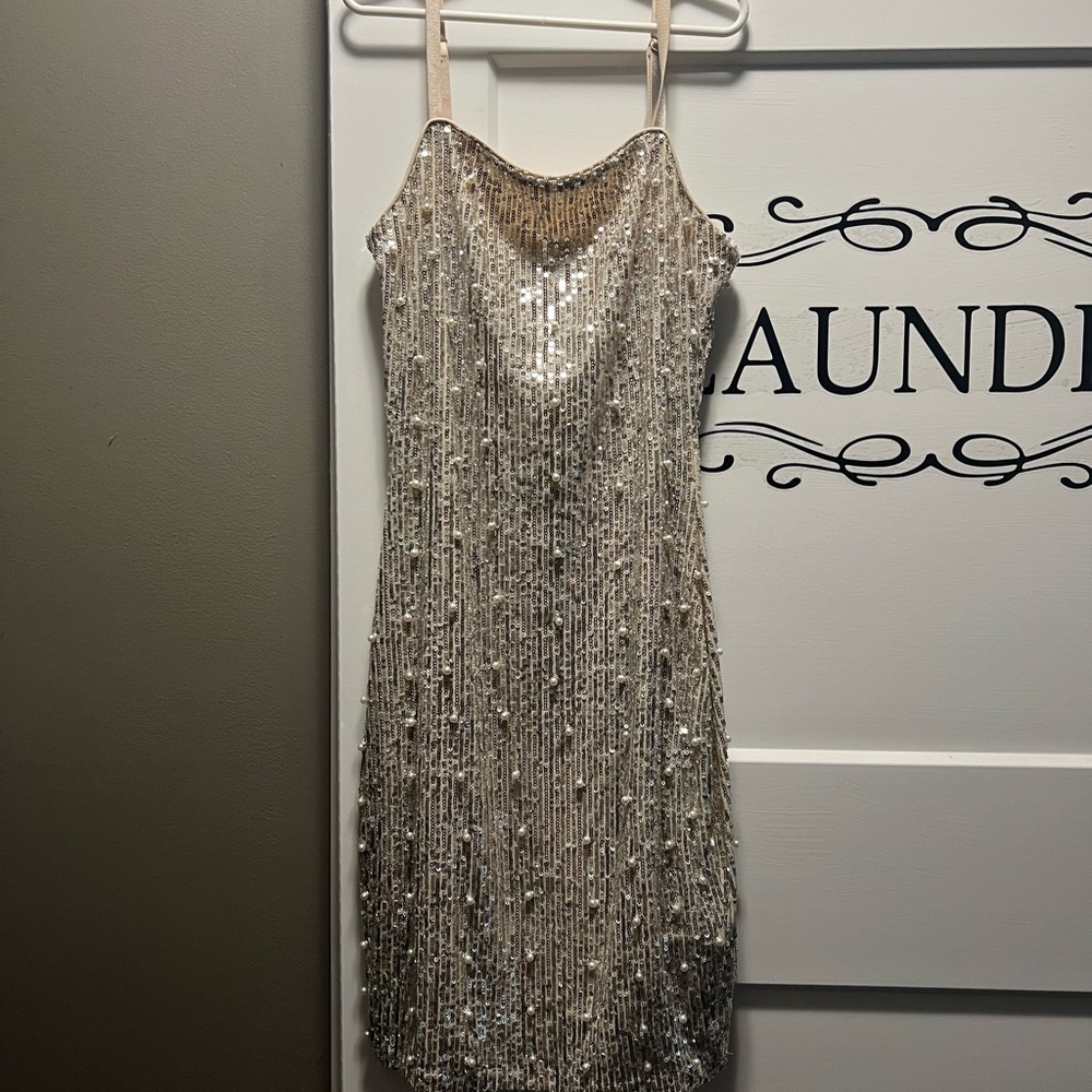 BCX Silver Sequin Sheath Mini Dress